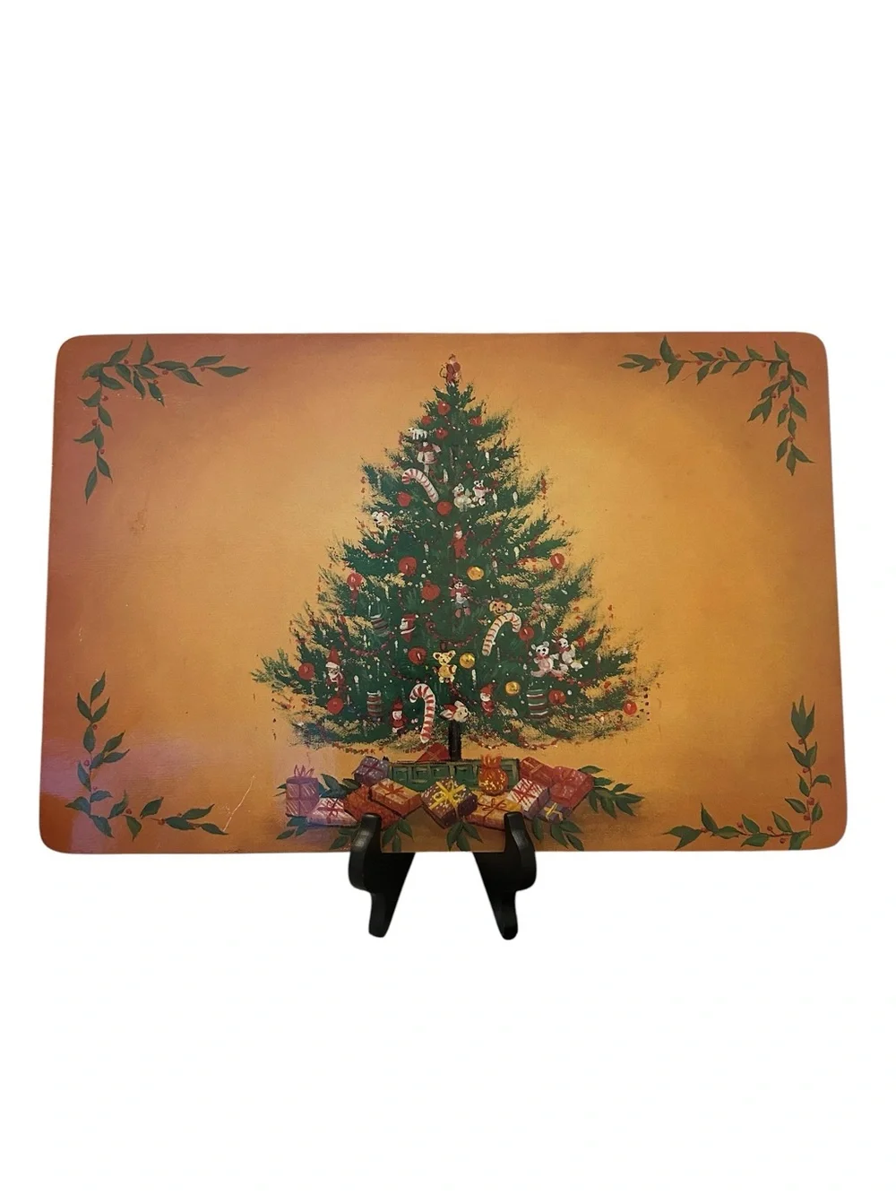 vintage hardboard, cork-backed four rectangular holiday placemats
